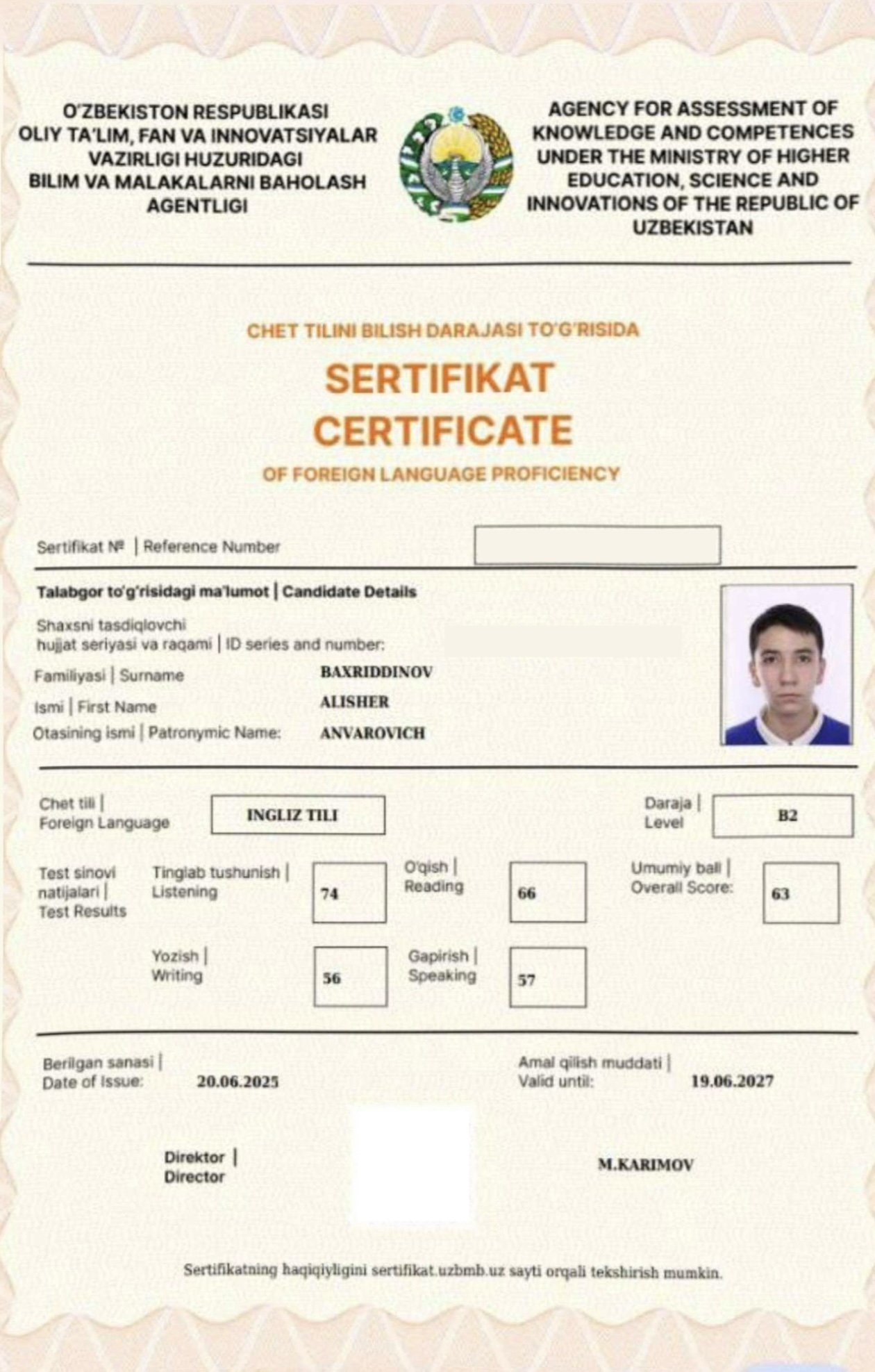 Alisher B. certificate