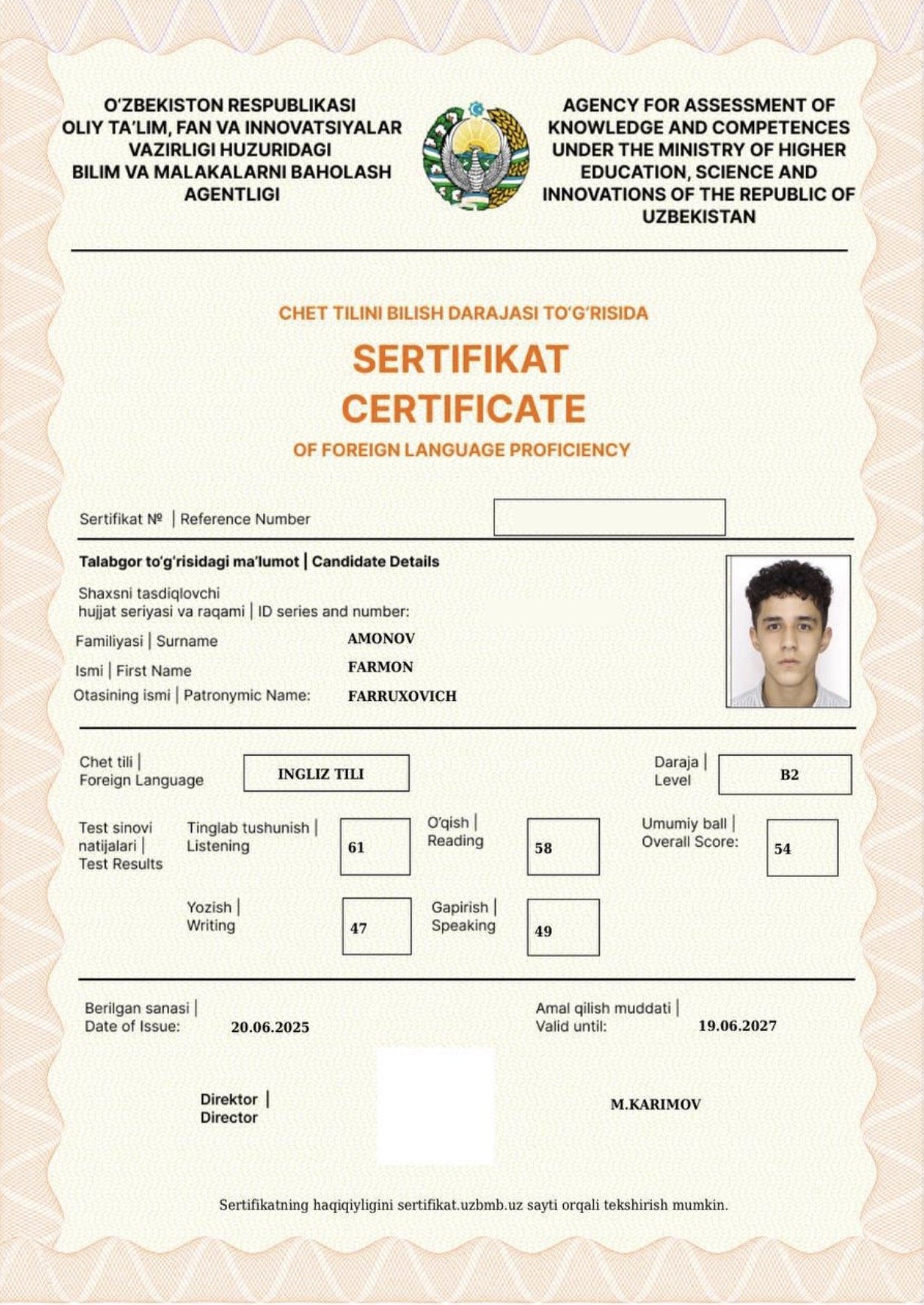 Farmon A. certificate