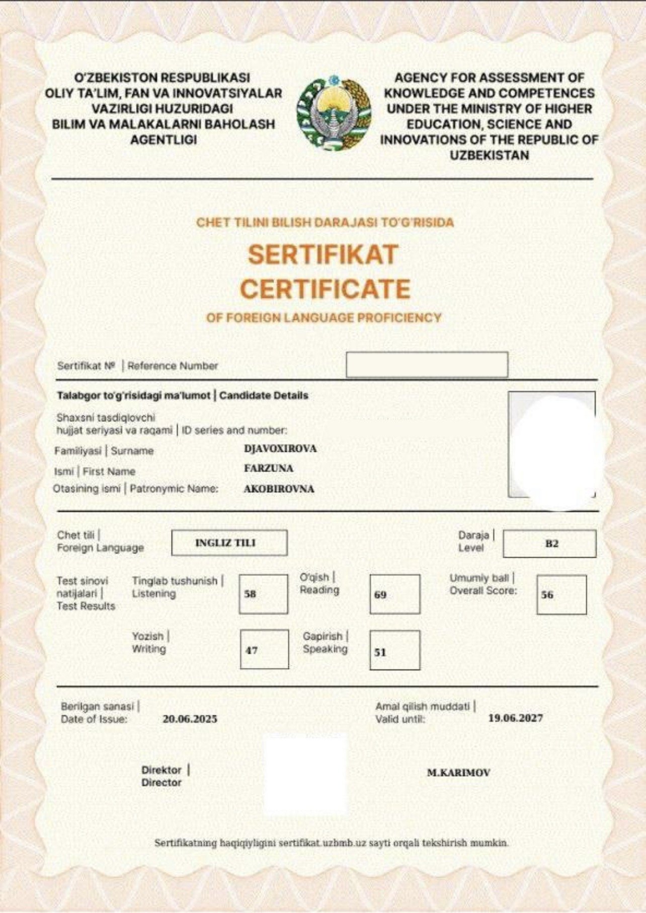 Farzuna certificate