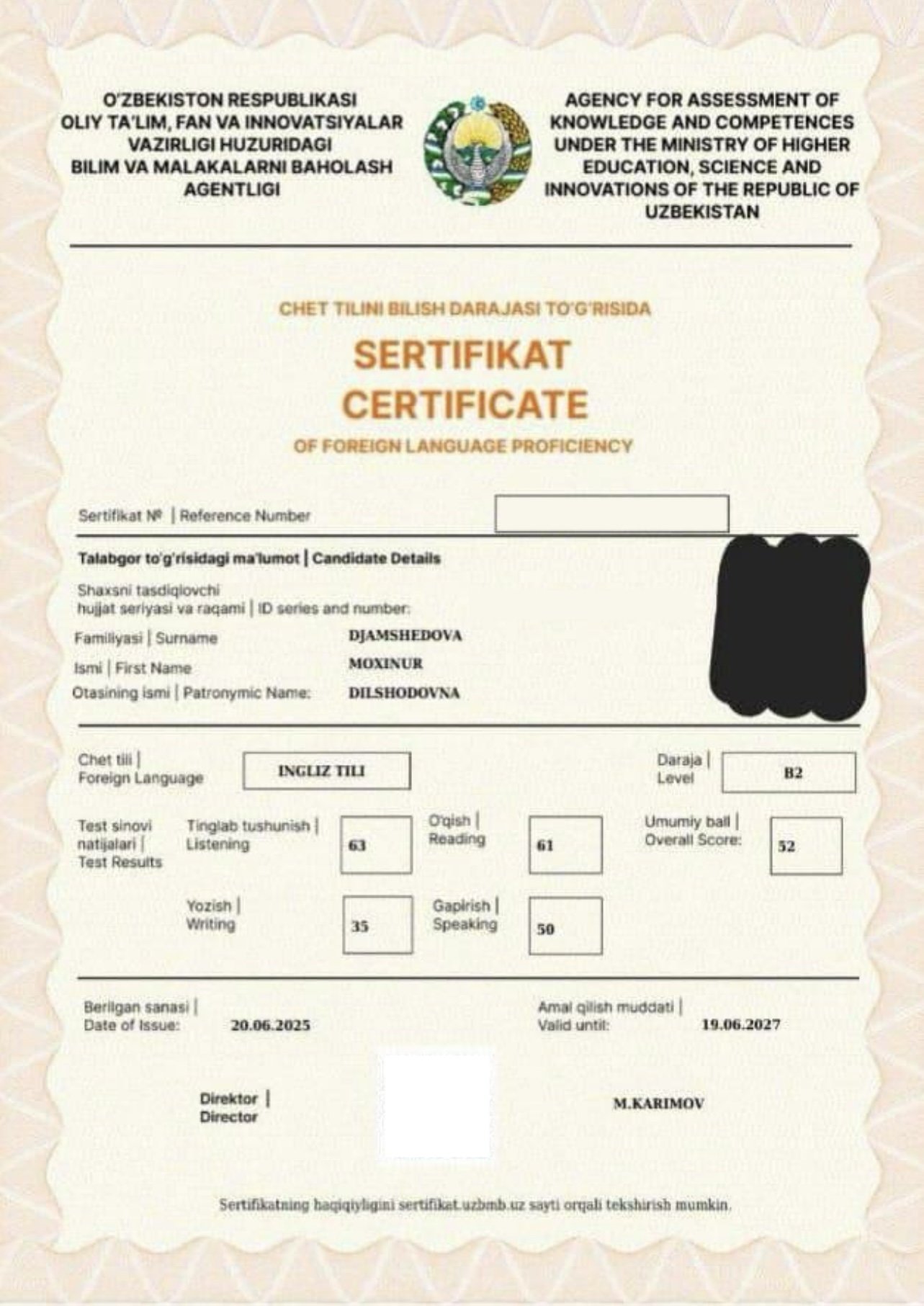 Moxinur certificate